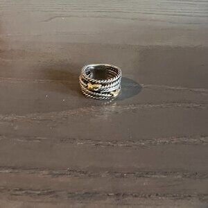 Authentic David Yurman Double X crossover ring in sterling silver with 18k gold